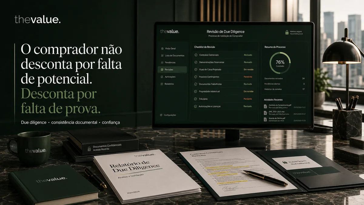 Comprador analisando data room em M&A