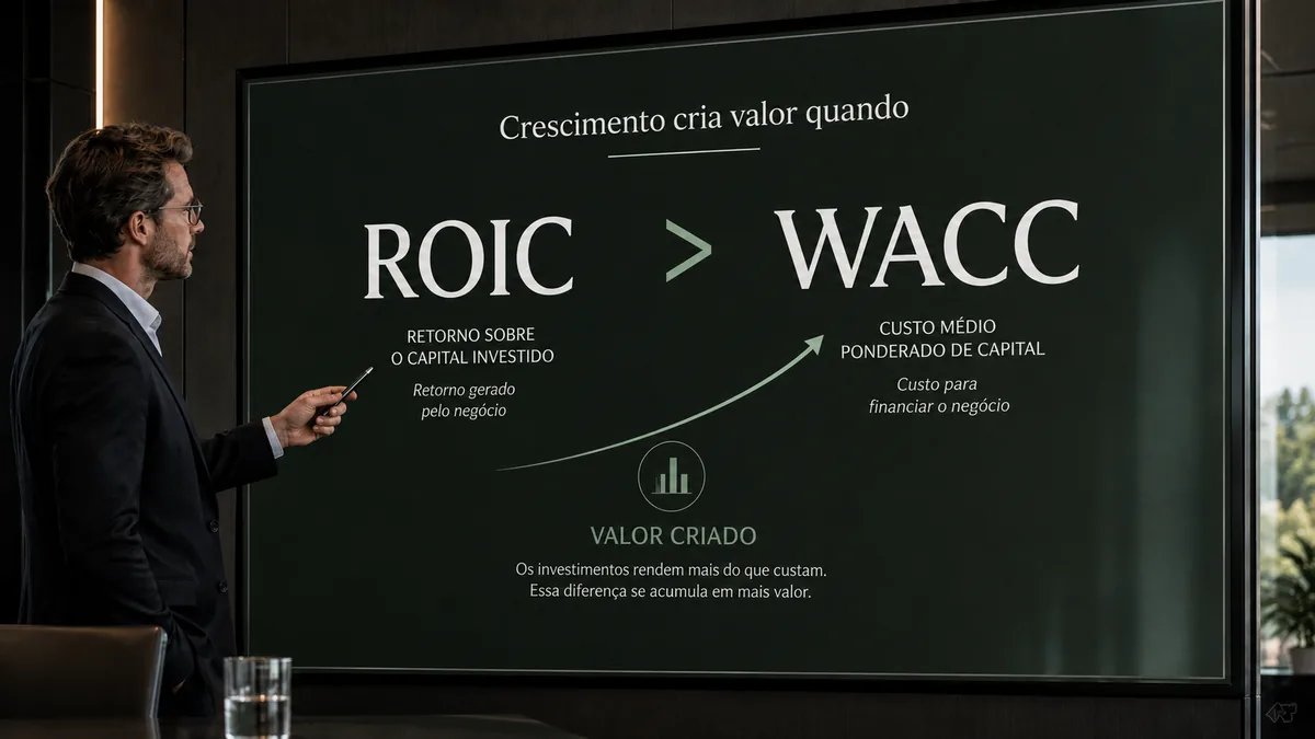Crescimento cria valor quando o ROIC supera o WACC